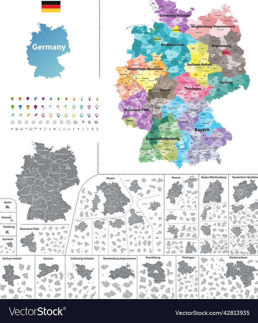 Federal states of germany map with administrative