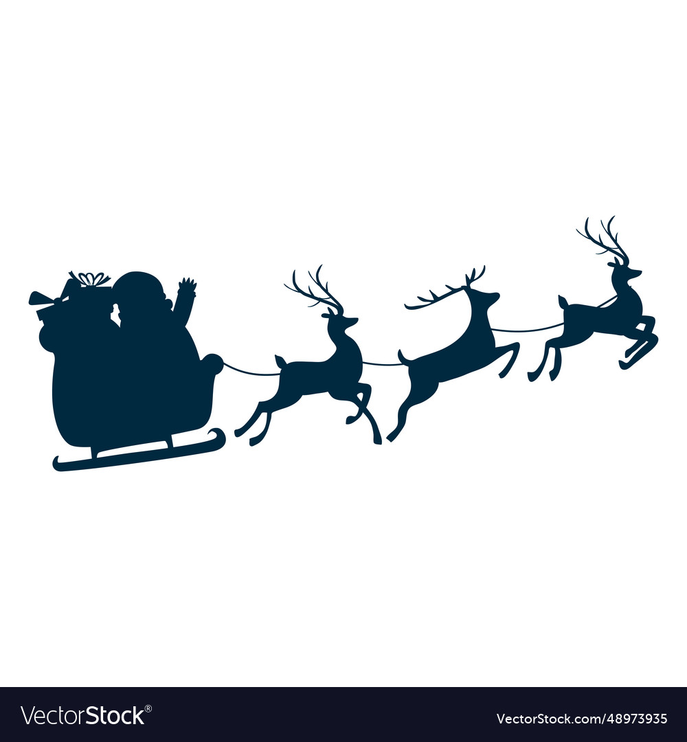 Santa claus sleigh sledge gift sack deer Vector Image