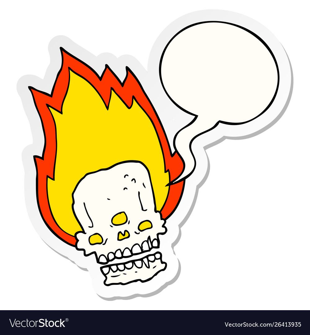 Spooky cartoon flaming skull and speech bubble