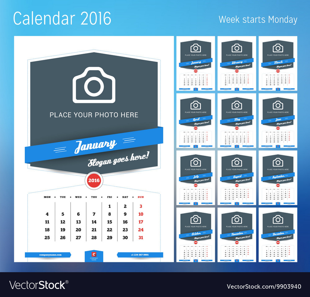 Calendar for 2016 year design print template