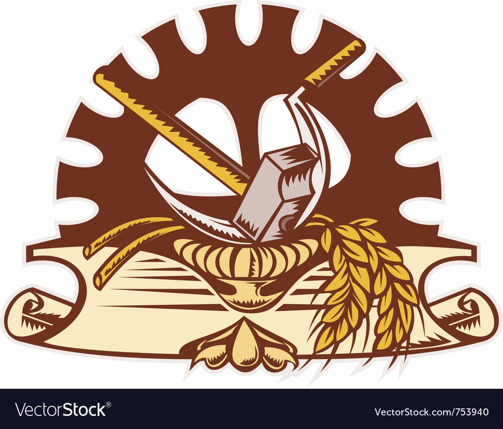 Hammer sickle wheat cog gear Royalty Free Vector Image