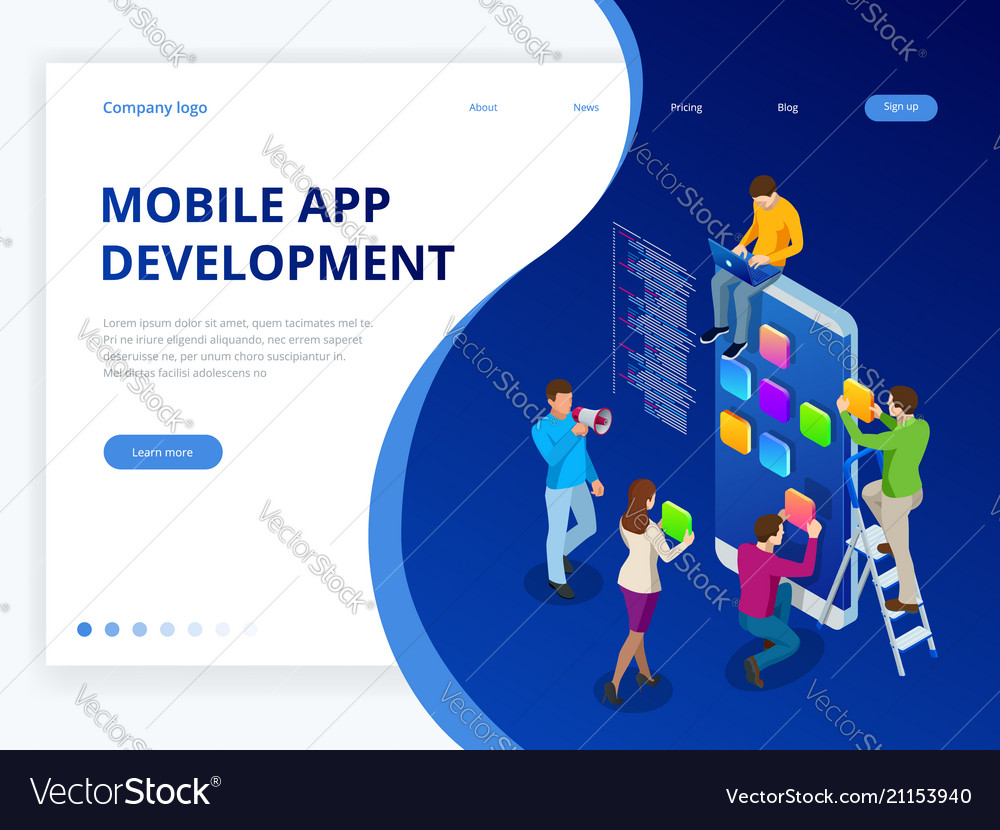 Isometric Web Banner Mobile App Development Vector Image
