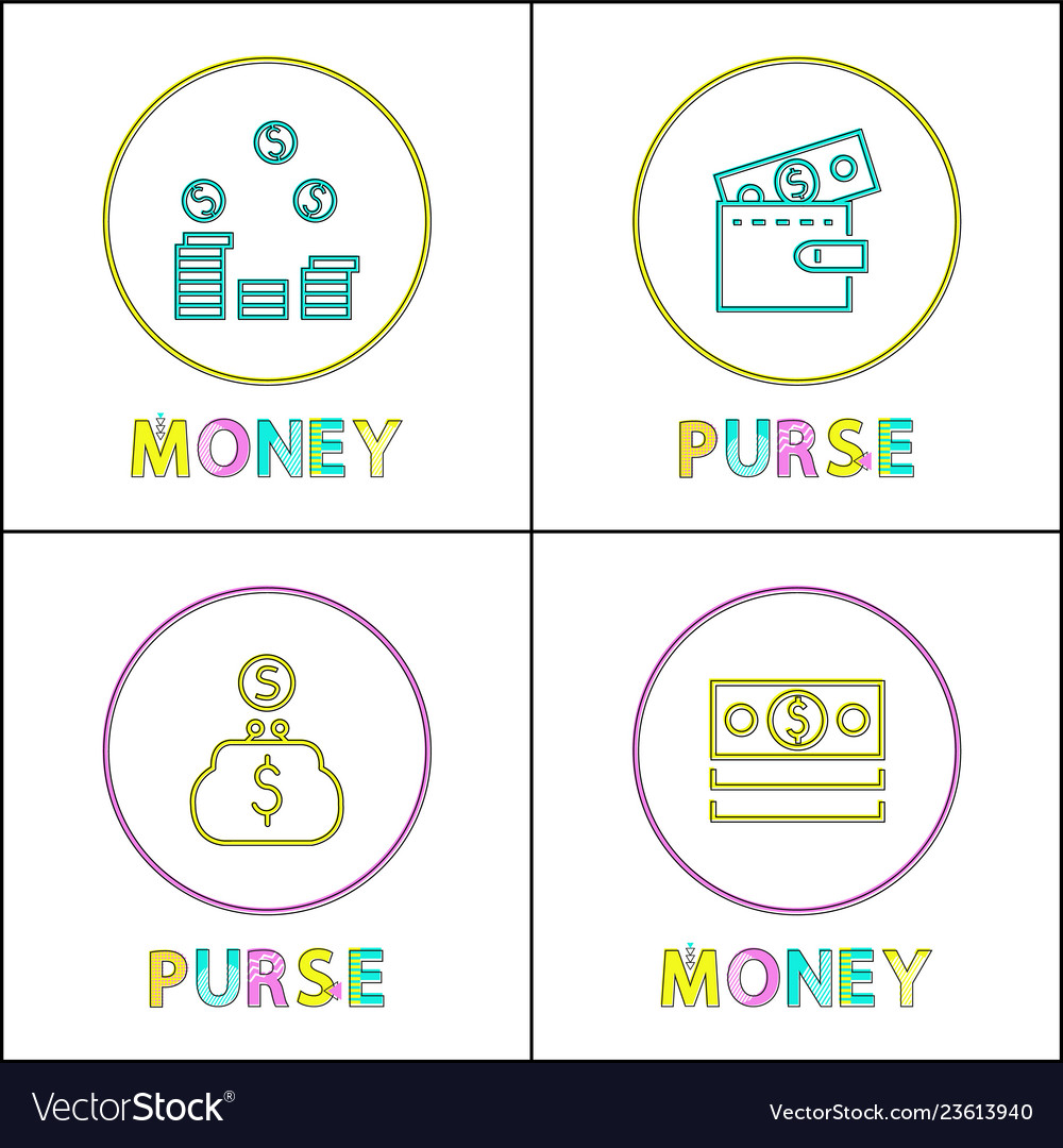 Money and purse icons set