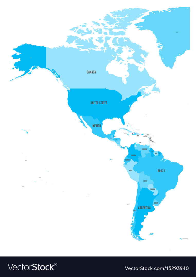 Political map of americas in four shades blue