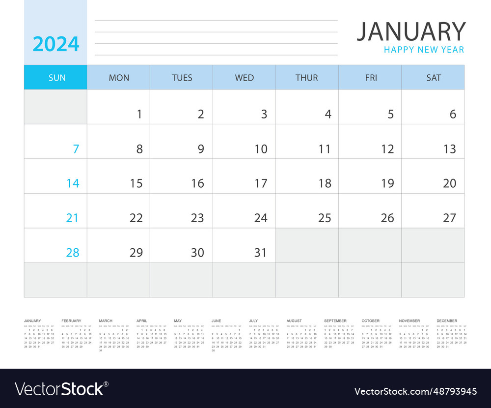 Calendar 2024 year template january layout Vector Image