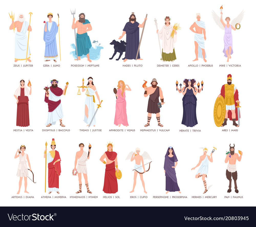 Collection of olympic gods and goddesses from Vector Image