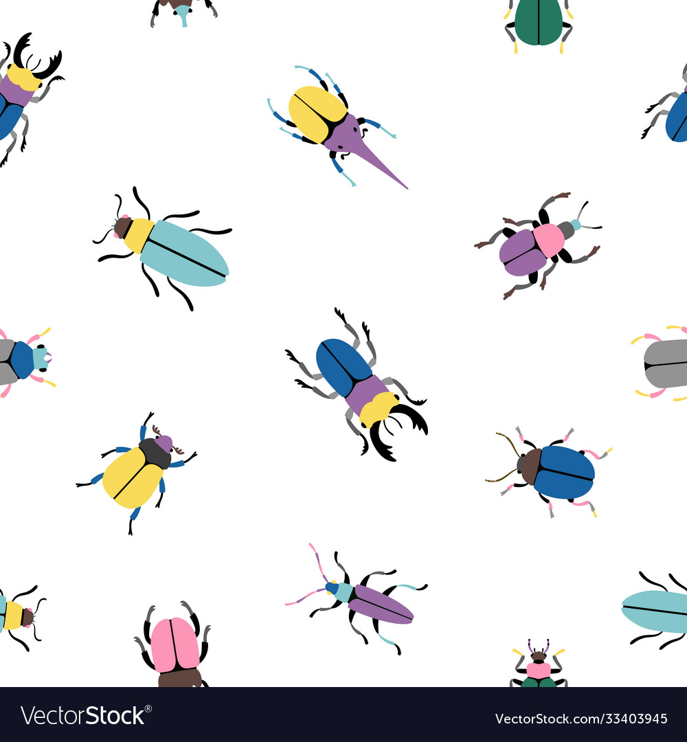 Colorful bugs seamless pattern