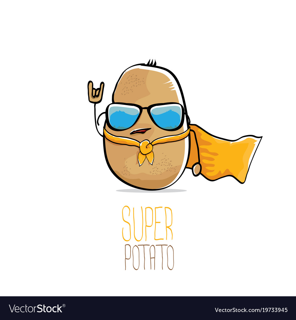 Funny cartoon cute brown super hero potato Vector Image