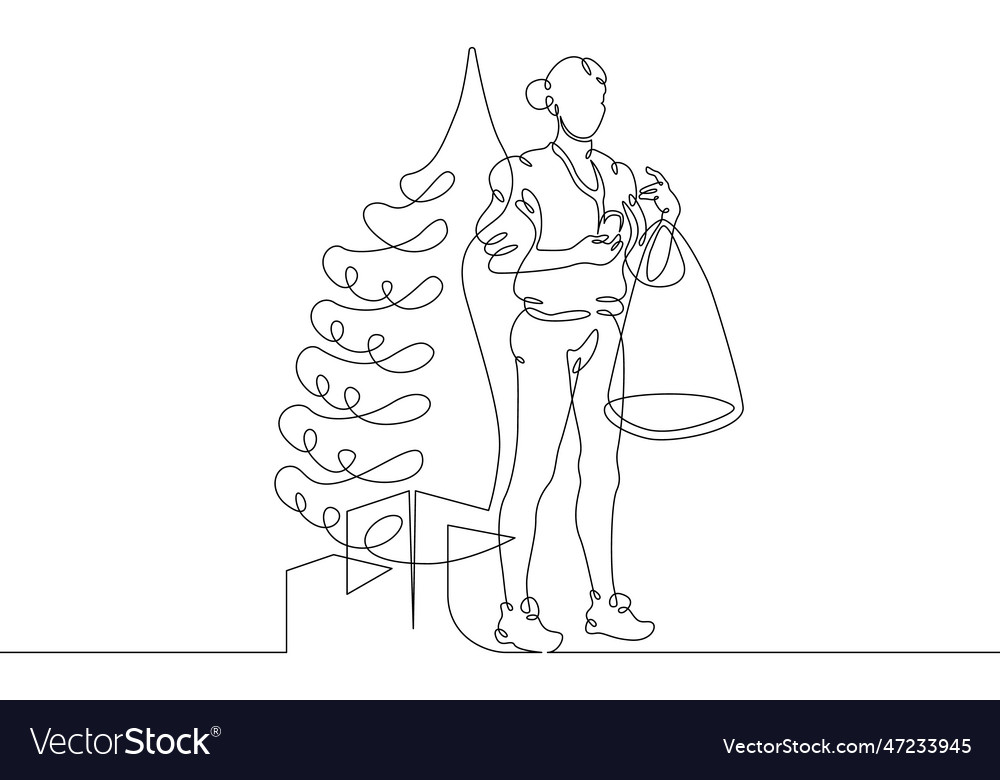 One continuous lineholiday shopping a woman