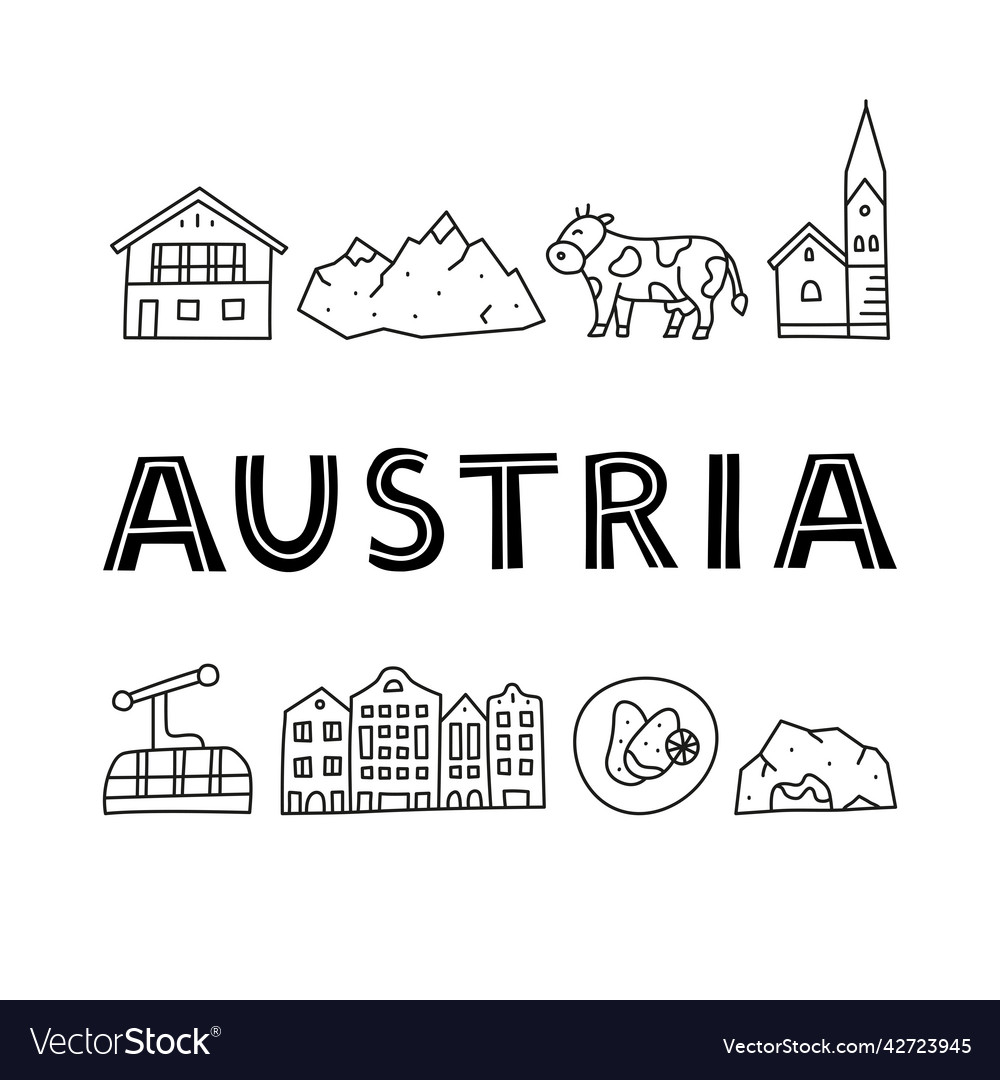 Poster With Lettering And Doodle Outline Austria Vector Image