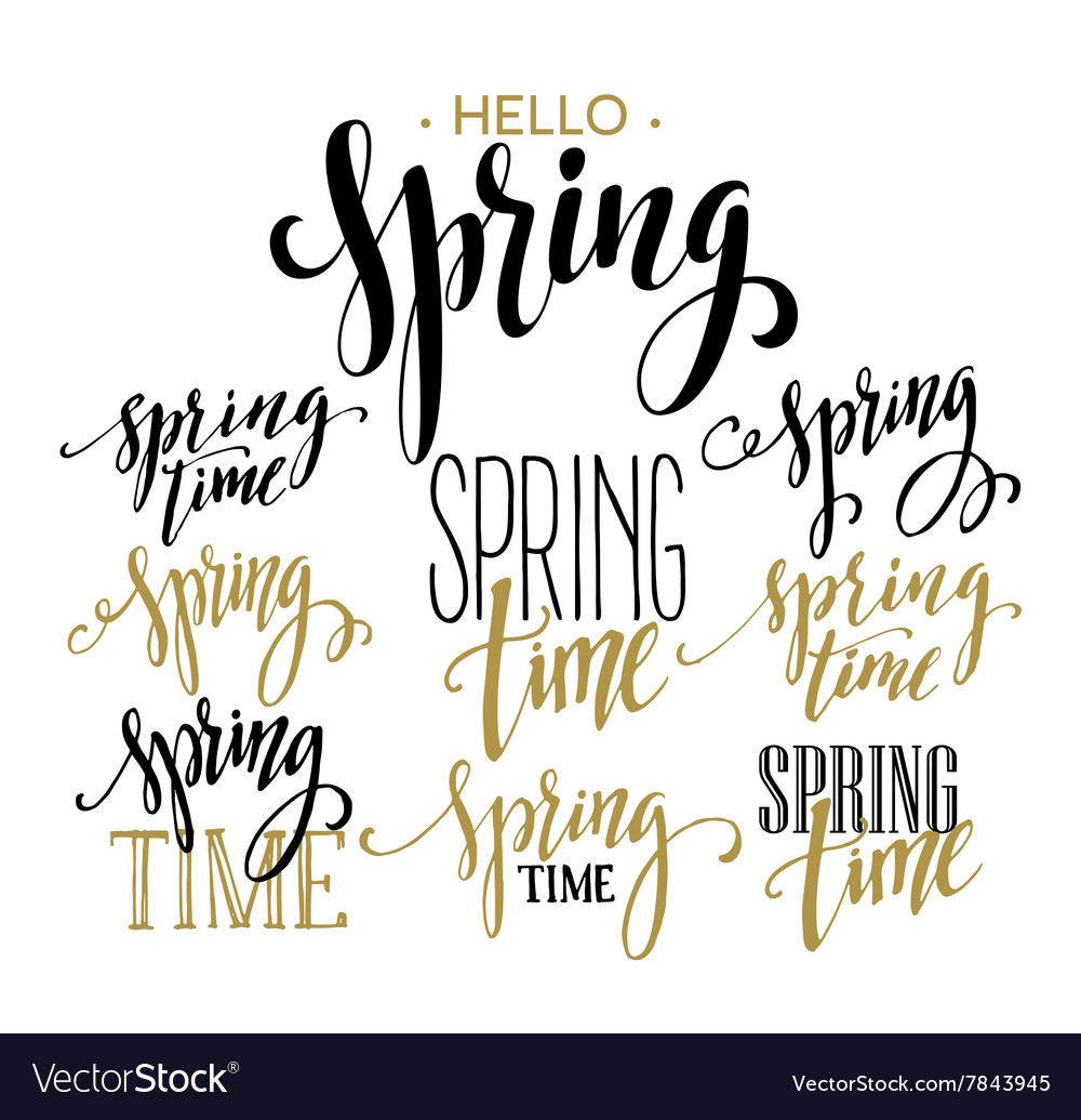 Spring time hello lettering set Royalty Free Vector Image