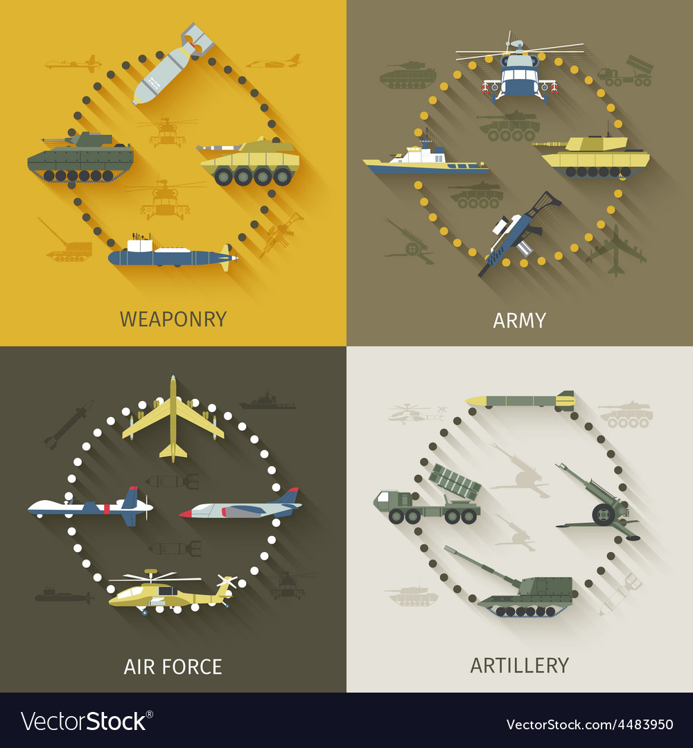 Army flat set Royalty Free Vector Image - VectorStock