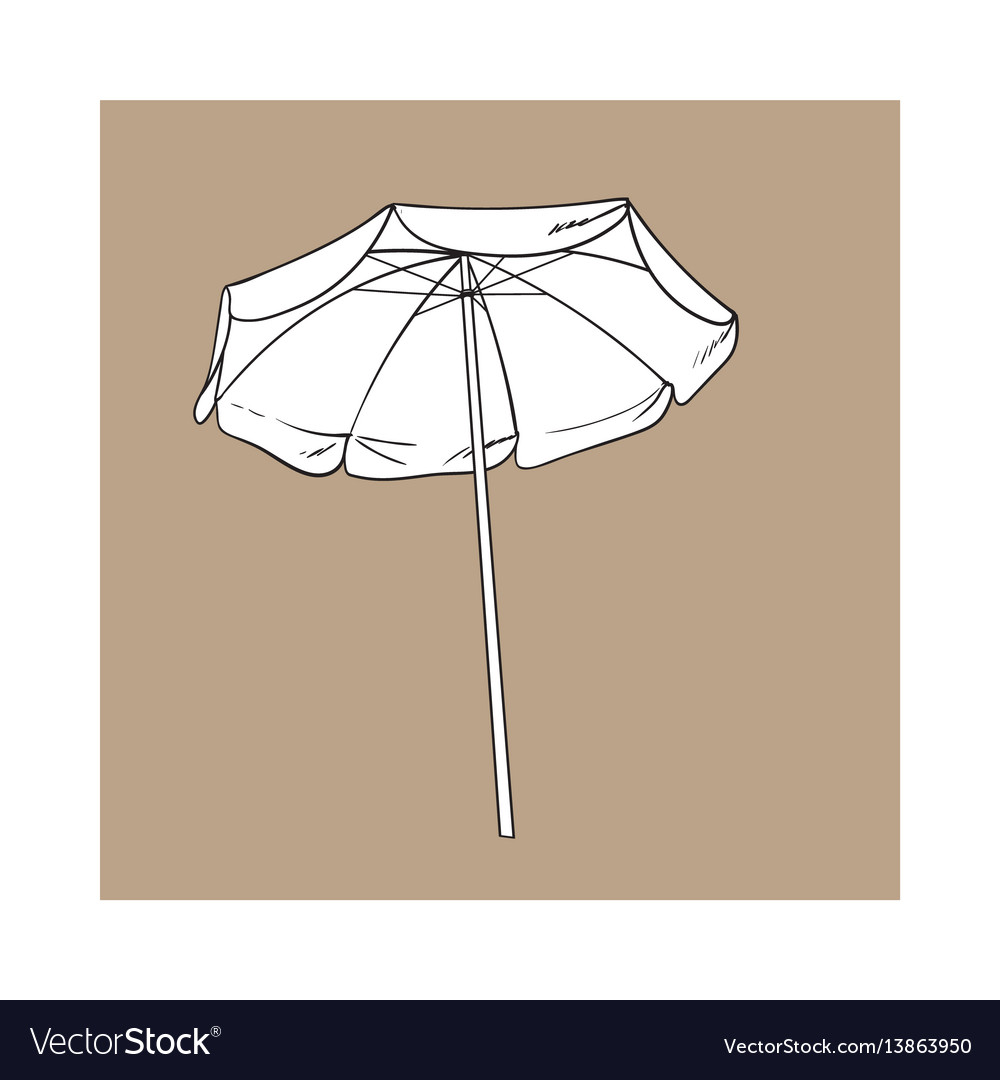 Black and white open beach umbrella sketch style