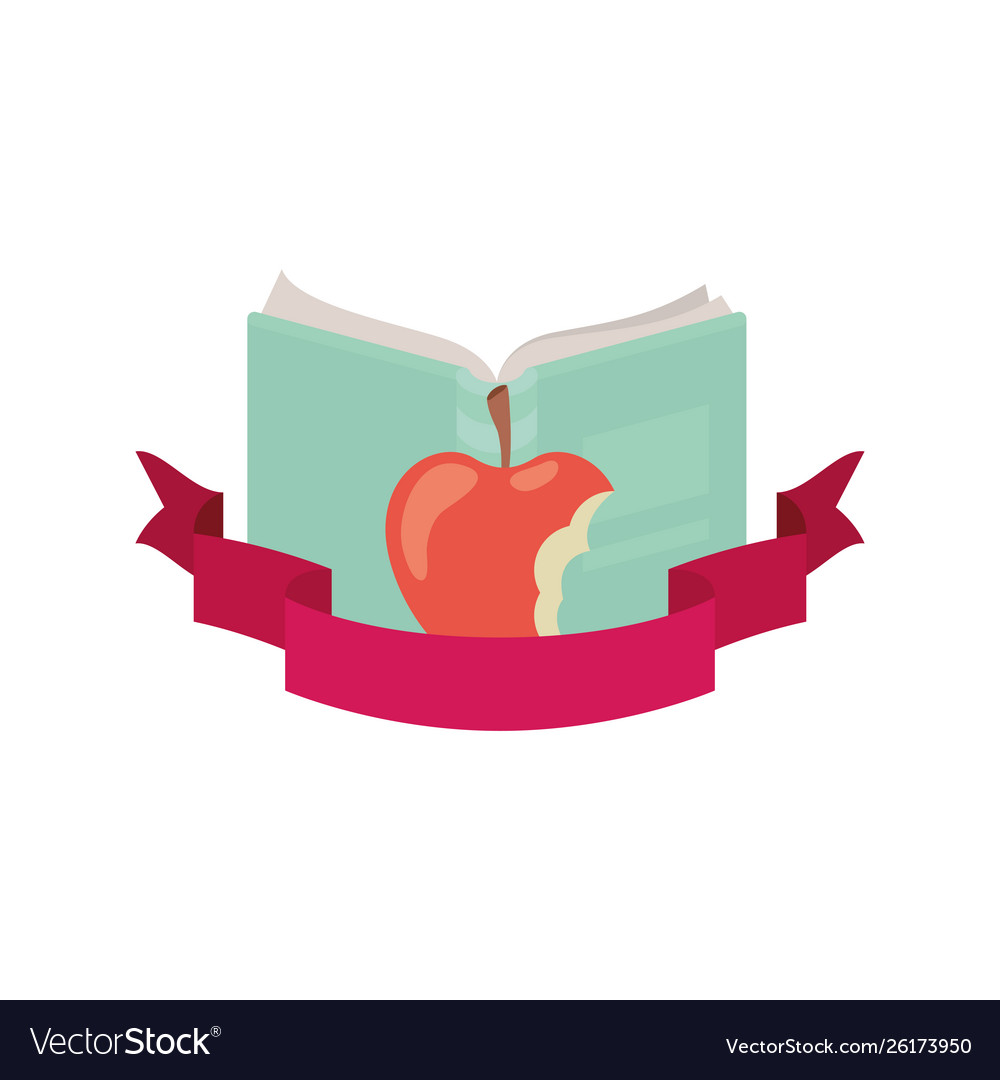 Book open with apple fruit and ribbon