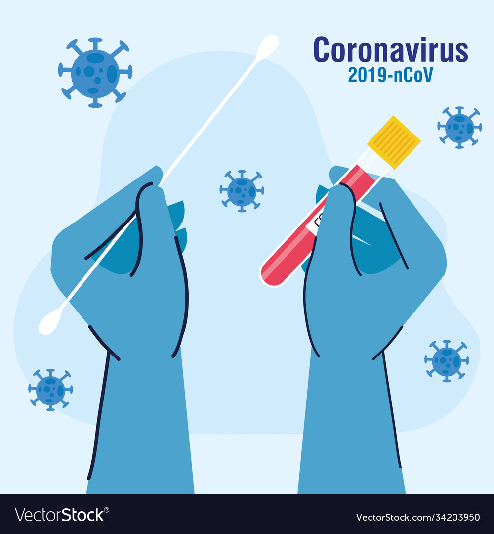 Covid19 19 virus test hands with gloves holding