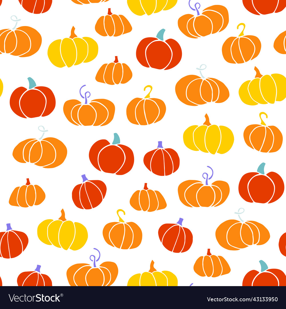 Doodle pumpkin seamless pattern hand drawn gourd Vector Image