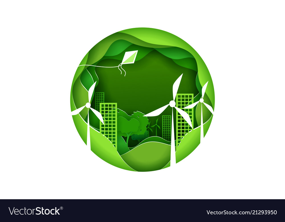 Eco city concept poster in paper art origami style vector image Eco city concept poster in paper art origami style