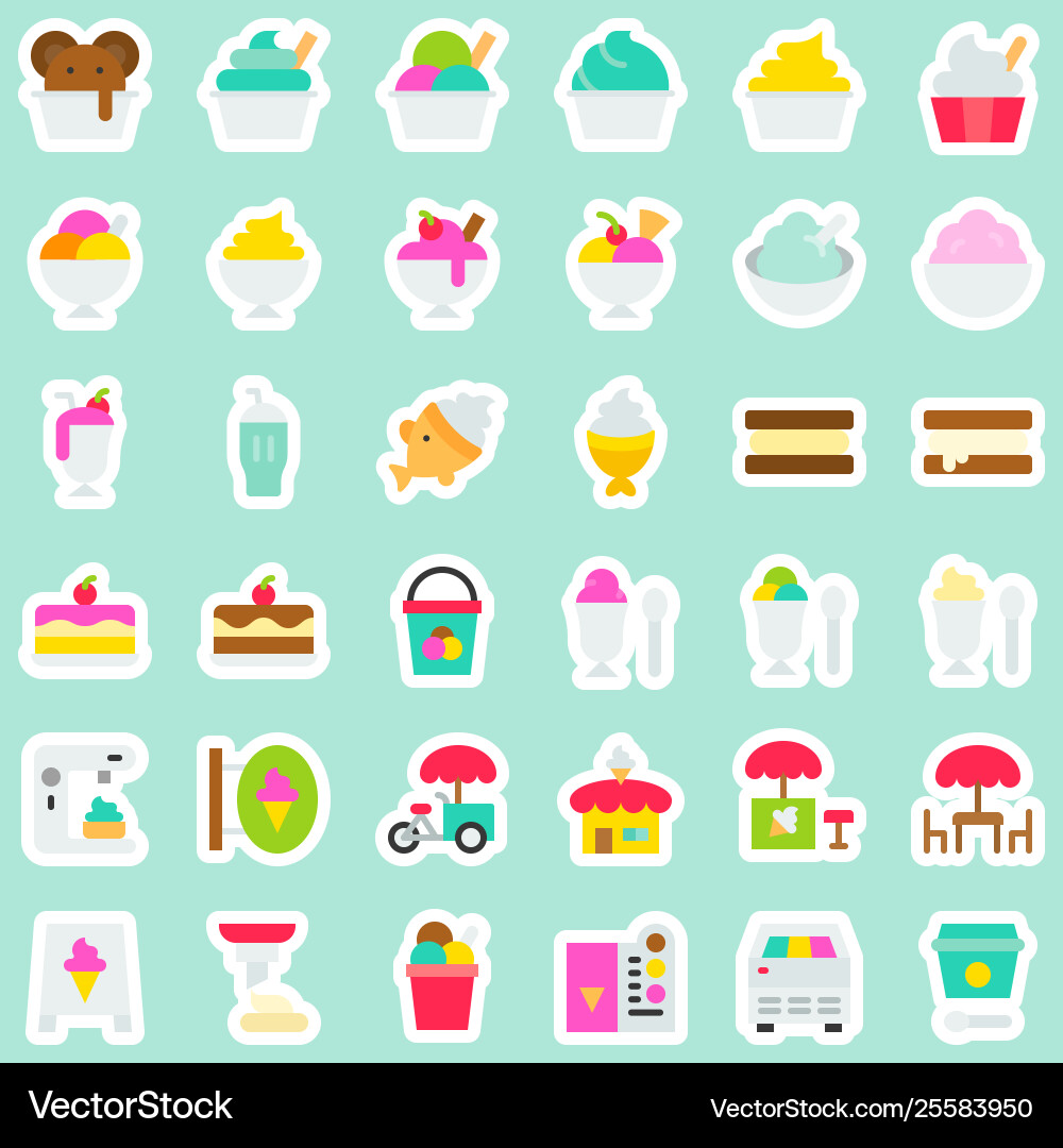 Ice cream icon set sticker style Royalty Free Vector Image