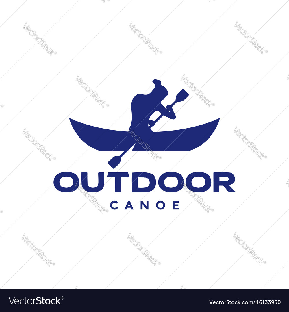 Lake canoe boat sport paddle wood young man logo