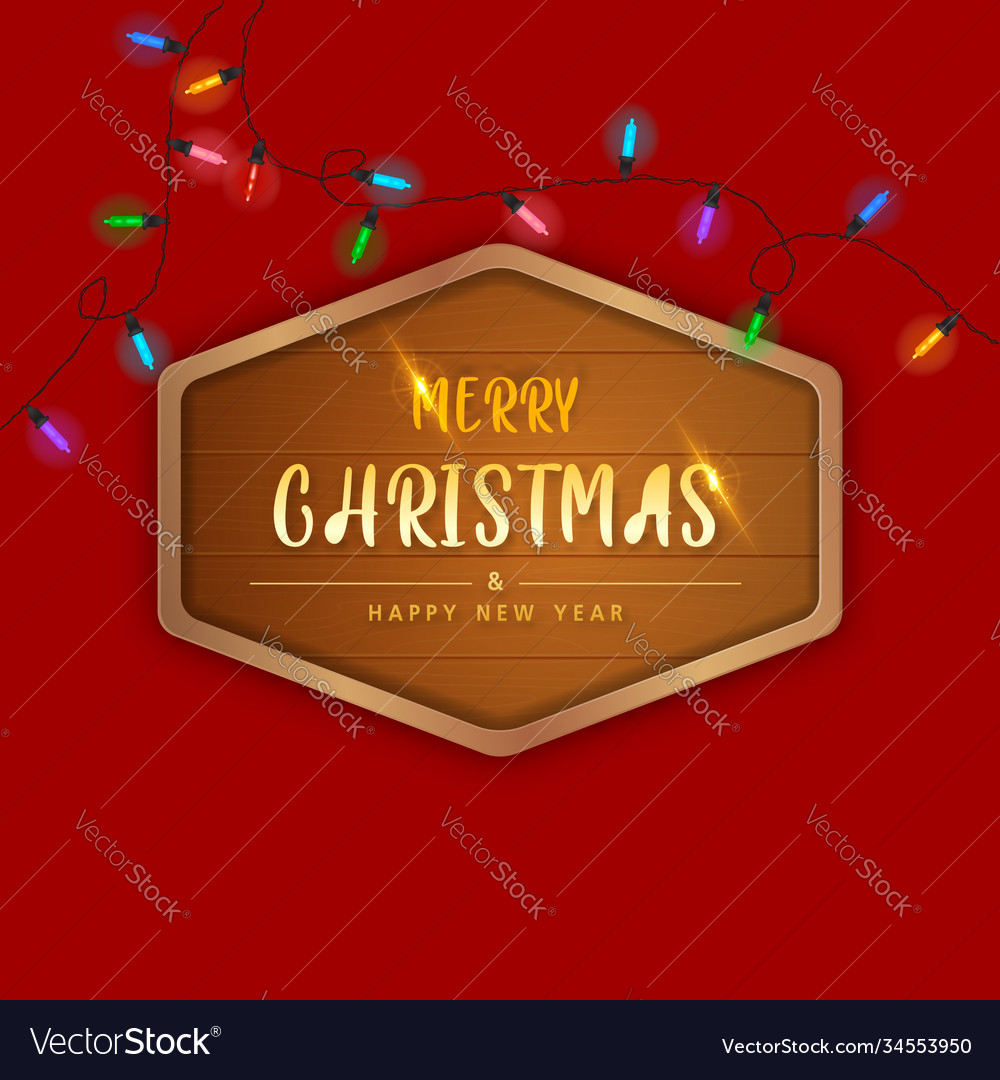 Merry christmas and happy new year in wooden Vector Image