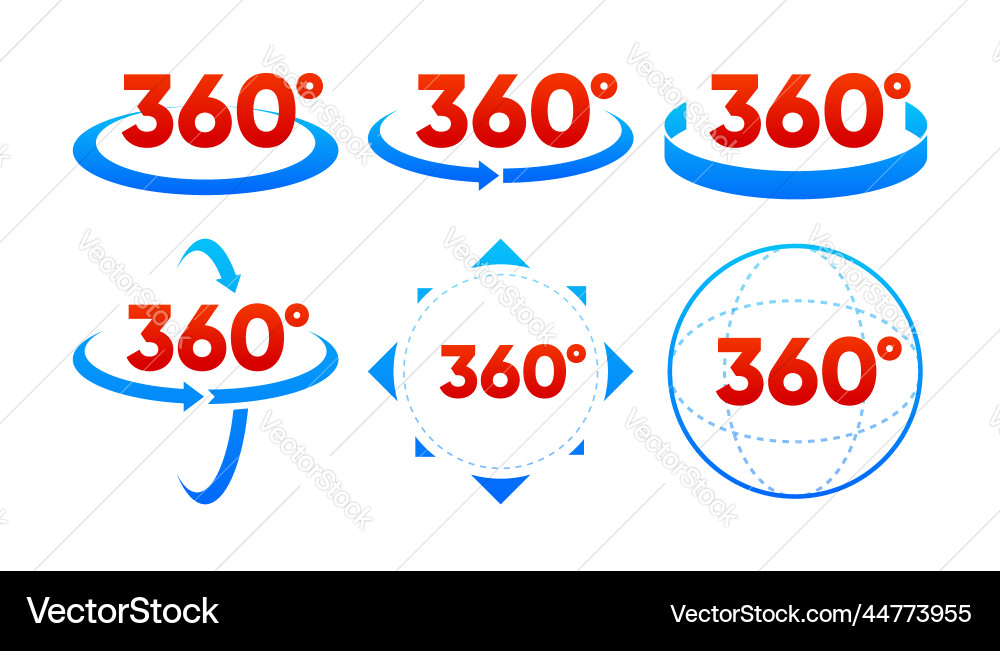 360 degrees view related line icon set collection Vector Image