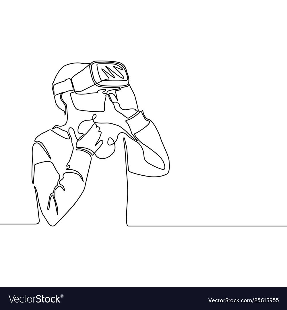 Continuous line surprised woman with vr glasses