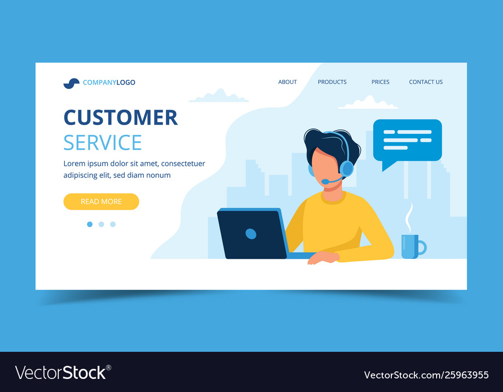 Customer Service Landing Page Man With Headphones Vector Image