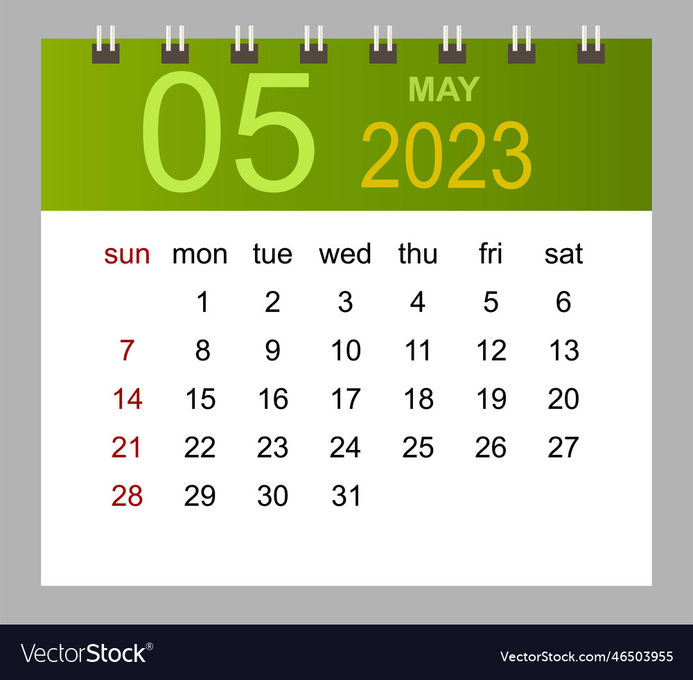 May 2023 monthly calendar template 2023 Royalty Free Vector