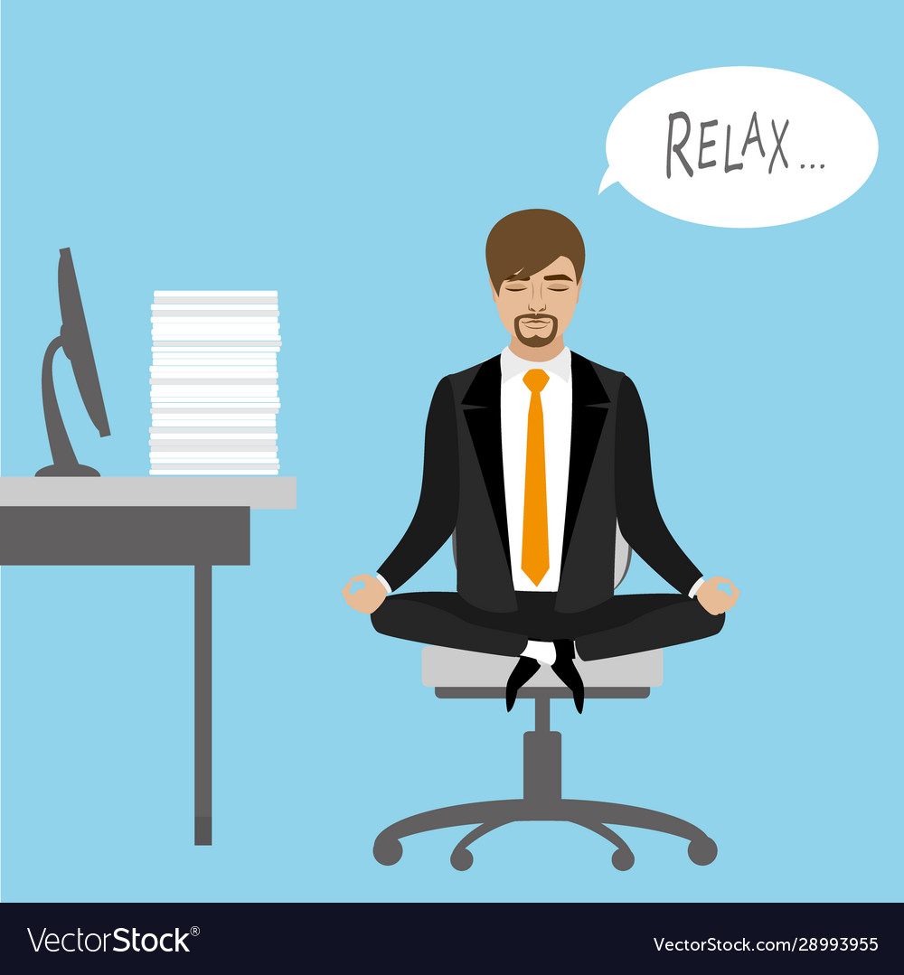 Office worker relaxes and meditates in lotus Vector Image