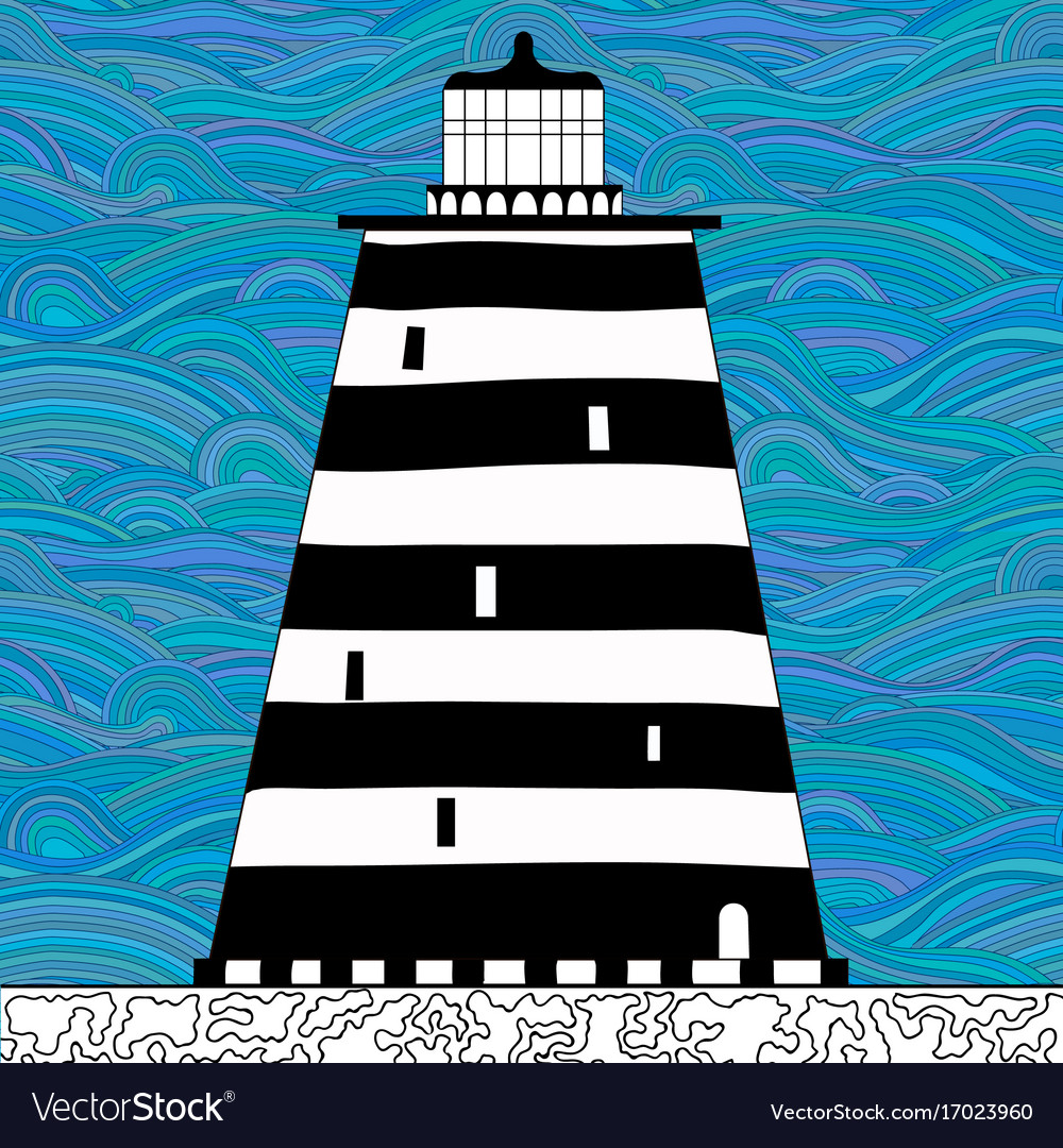 Cute cartoon striped lighthouse isolated on white