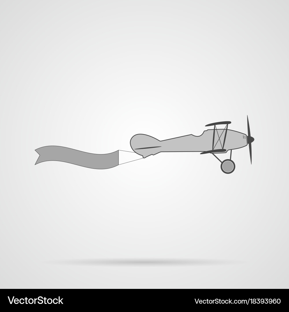 Gray Retro Plane With Banner Flat Icon Royalty Free Vector