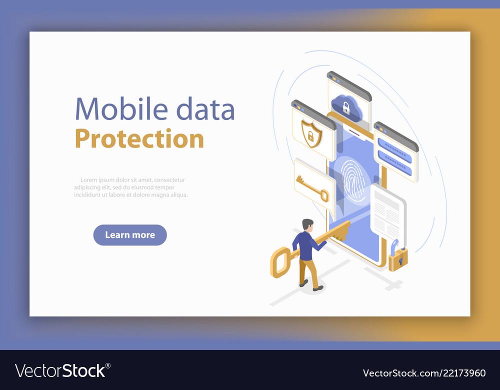 Personal mobile data protection isometric flat