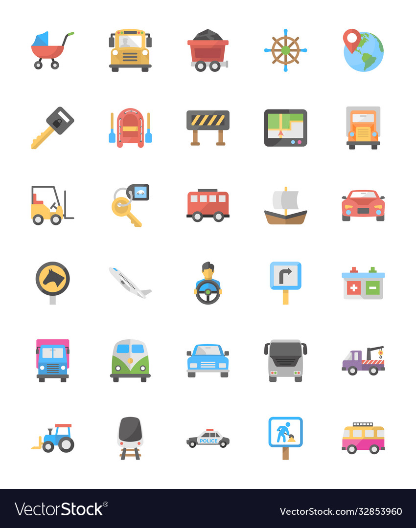 Transportation flat icons pack Royalty Free Vector Image