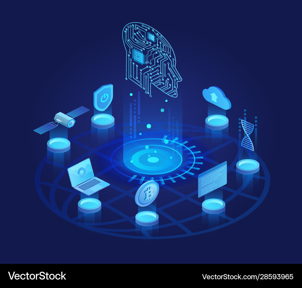 Artificial intelligence dark isometric Royalty Free Vector
