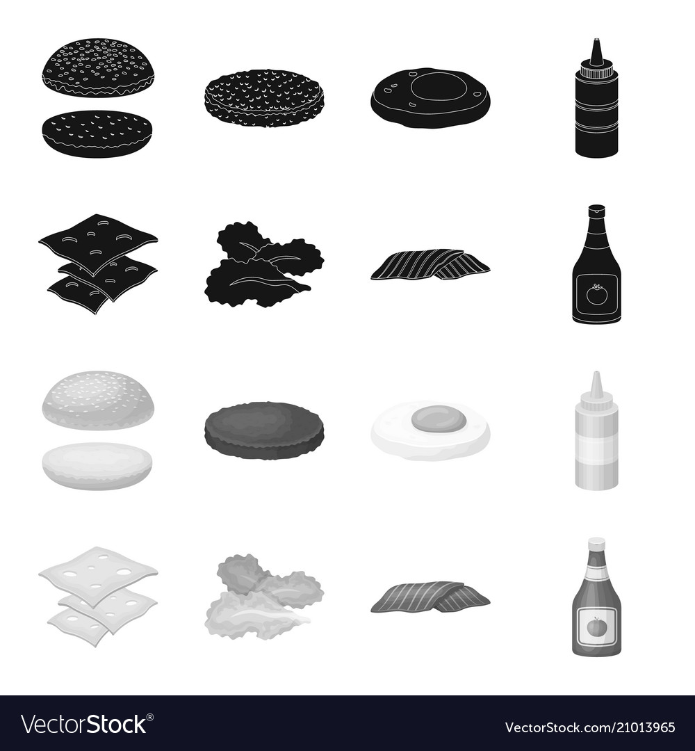 Burger and ingredients blackmonochrome icons