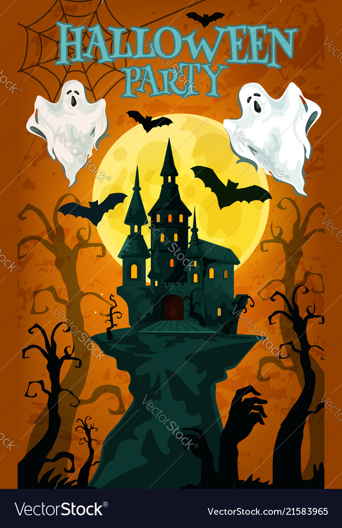 halloween party banner with horror house and ghost vector image