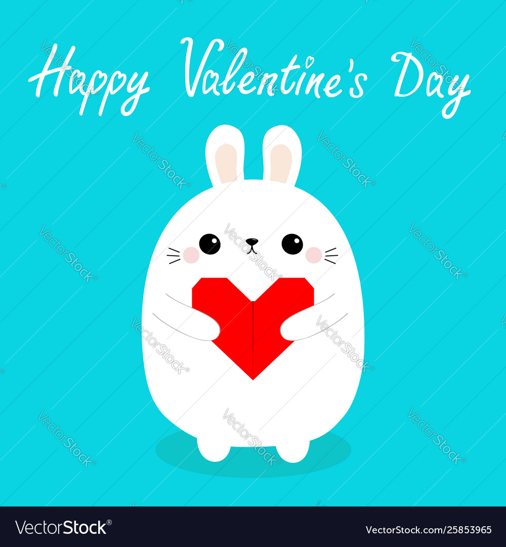 Happy valentines day white baby rabbit hare puppy Vector Image