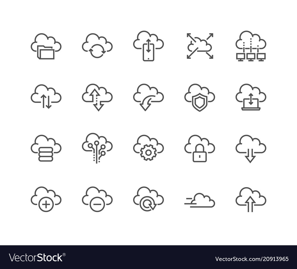 Line computer cloud icons vector image Line computer cloud icons