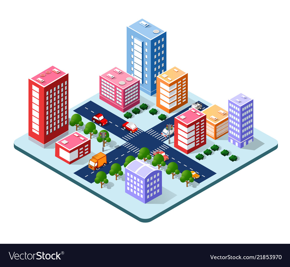 Colorful 3d isometric city Royalty Free Vector Image