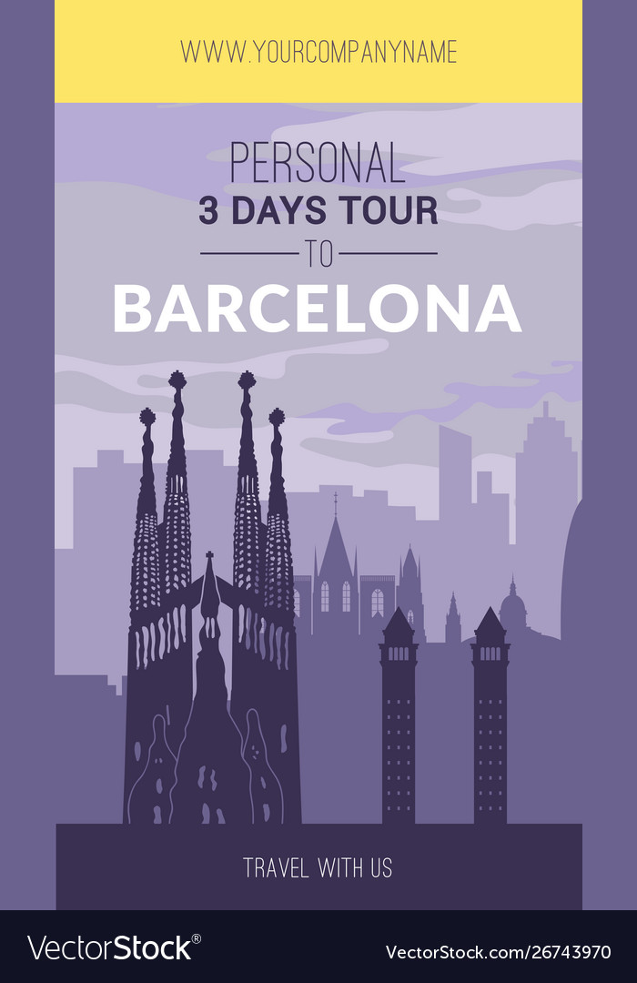 Placard with famous barcelona city scape