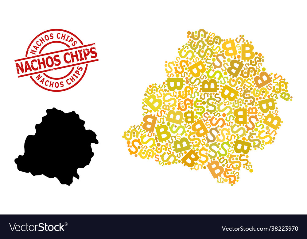 Scratched nachos chips badge with dollar