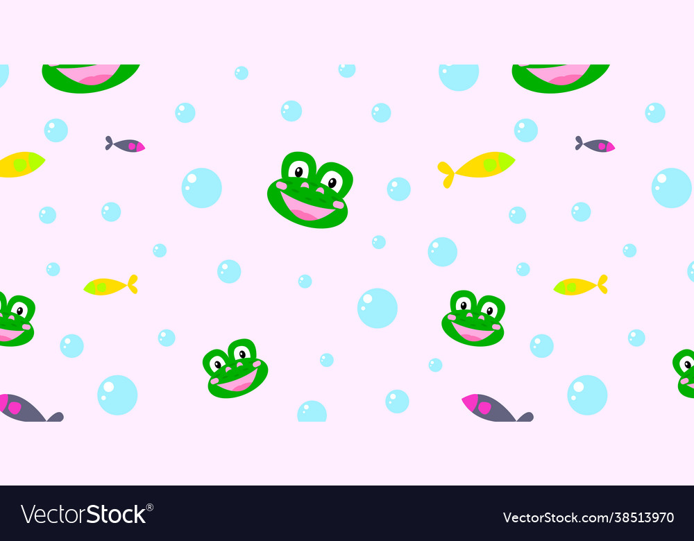 Seamless panoramic pattern frogs and fish