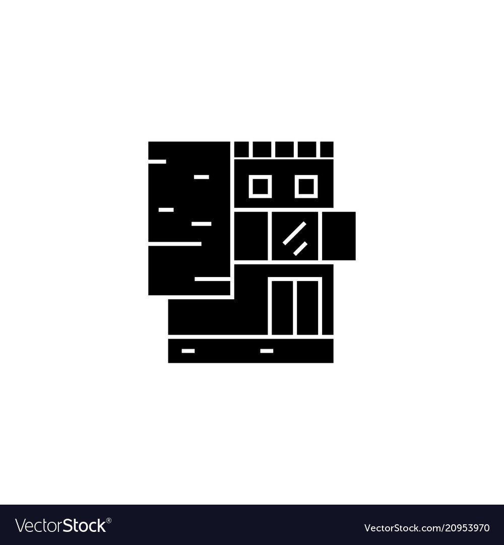 Small office building black icon concept