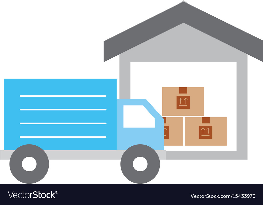 Truck delivery with warehouse service icon Vector Image