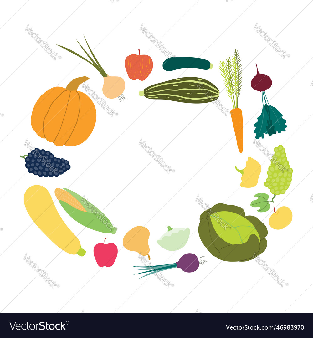 Vegetables fruits frame with copy space Royalty Free Vector