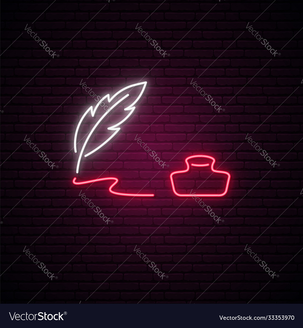 Worl poetry day neon signboard glowing feather Vector Image