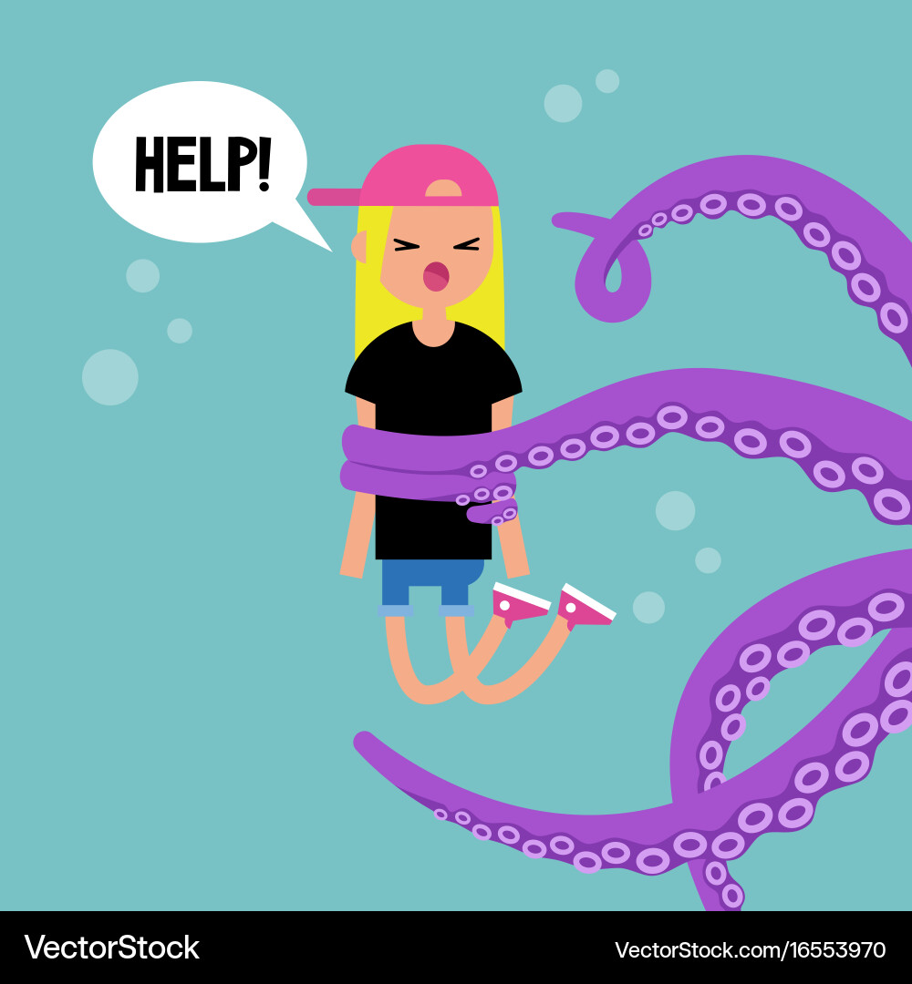 Young screaming female character attacked Vector Image