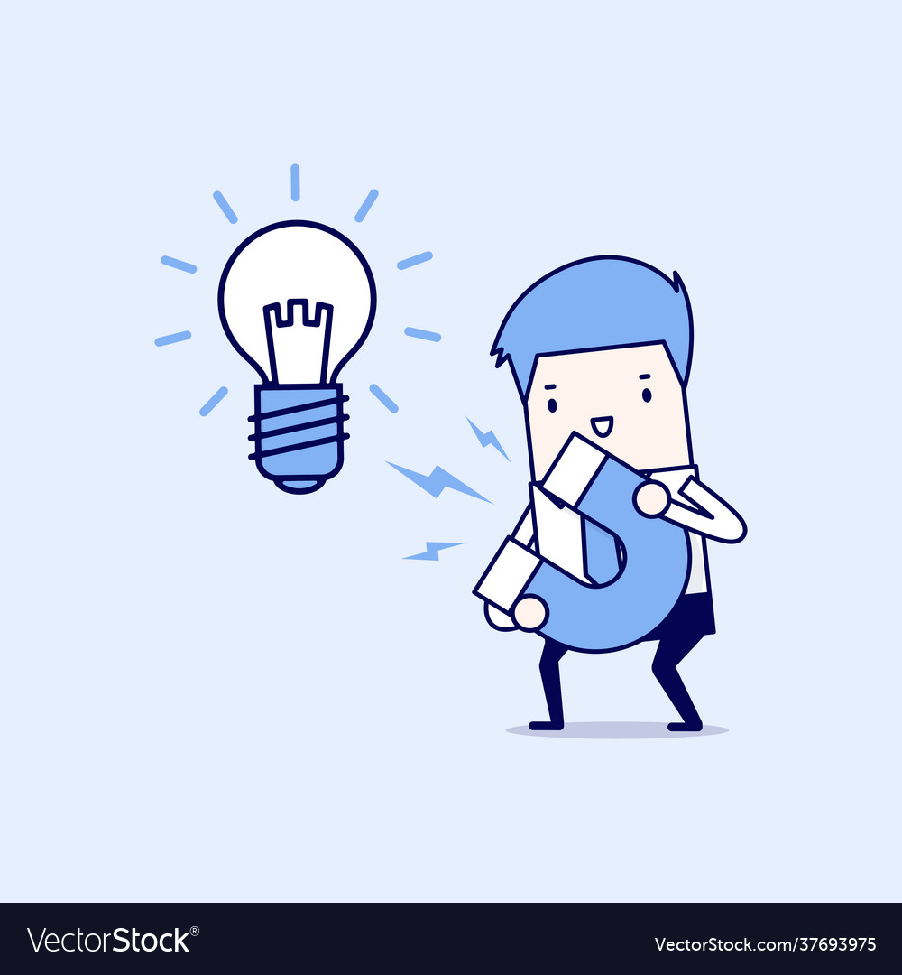 Businessman attracting light bulbs with magnet