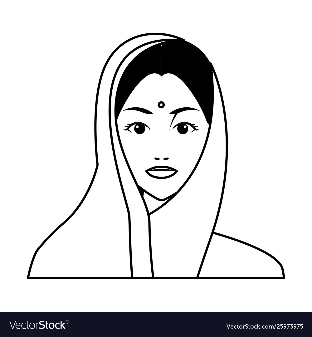 Indian woman face avatar cartoon in black