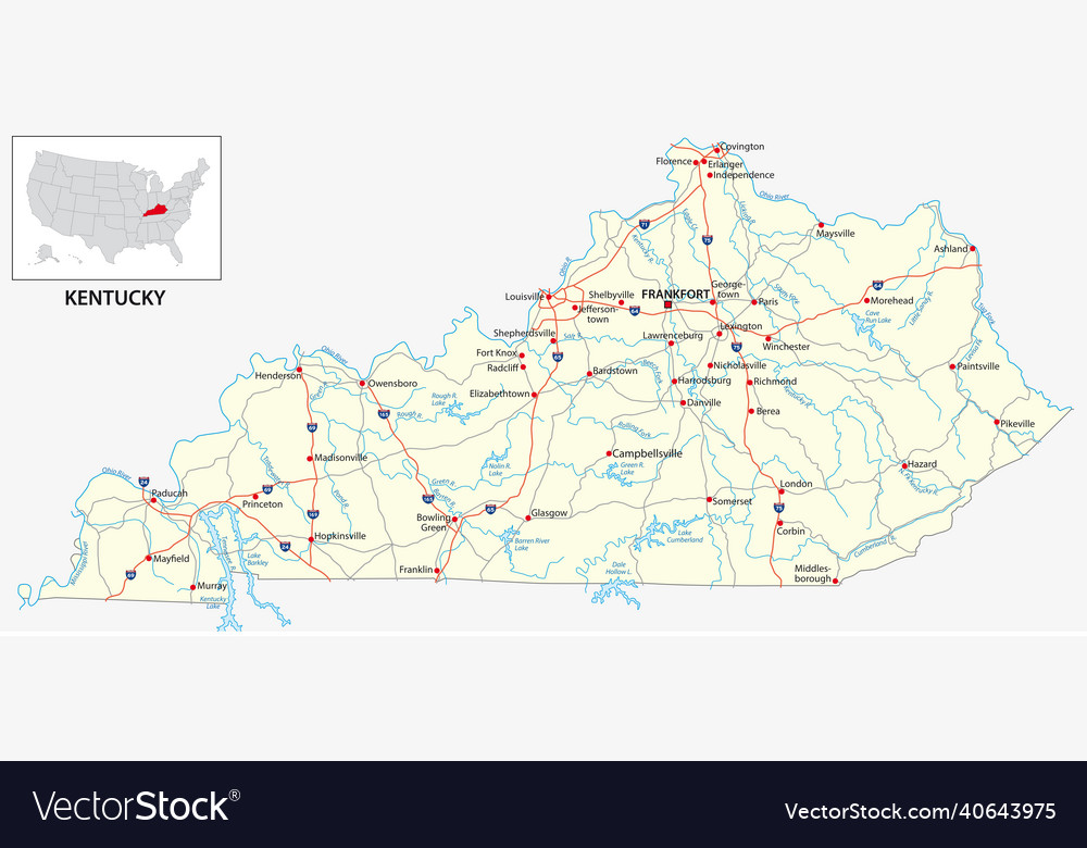 Road map of the us american state of kentucky Vector Image